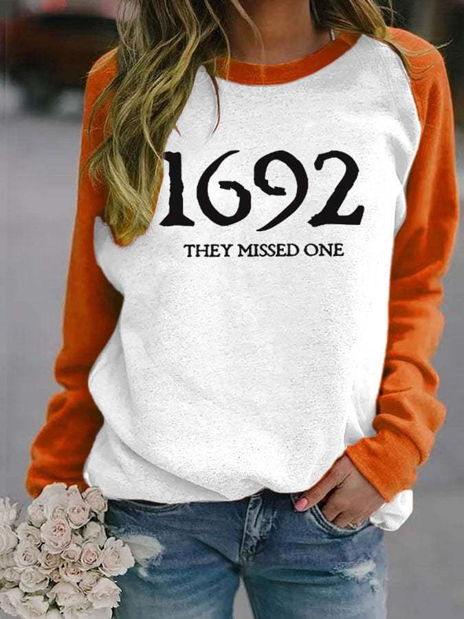Women's 1692 They Missed One Salem Witch Printed Round Neck Long Sleeve Sweatshirt