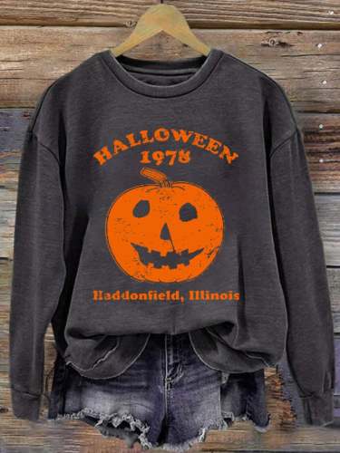 Women's Halloween 1978 Printed Round Neck Long Sleeve Sweatshirt