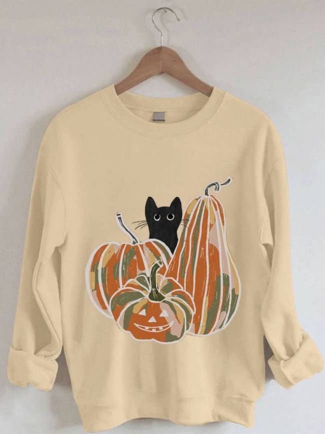 Cute Cat And Pumpkin Casual Sweatshirt