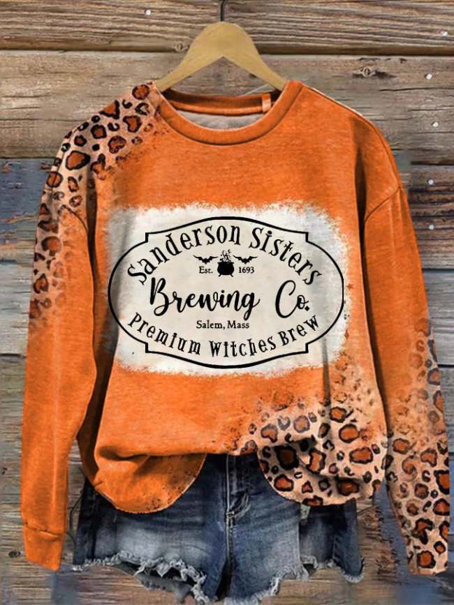 Women's Halloween Sanderson Witch Museum Leopard Print Casual Sweatshirt