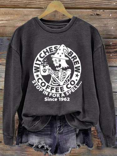 Women's Casual Witches Brew Coffee Co Stop In For A Spell Since 1962 Print Long Sleeve Sweatshirt