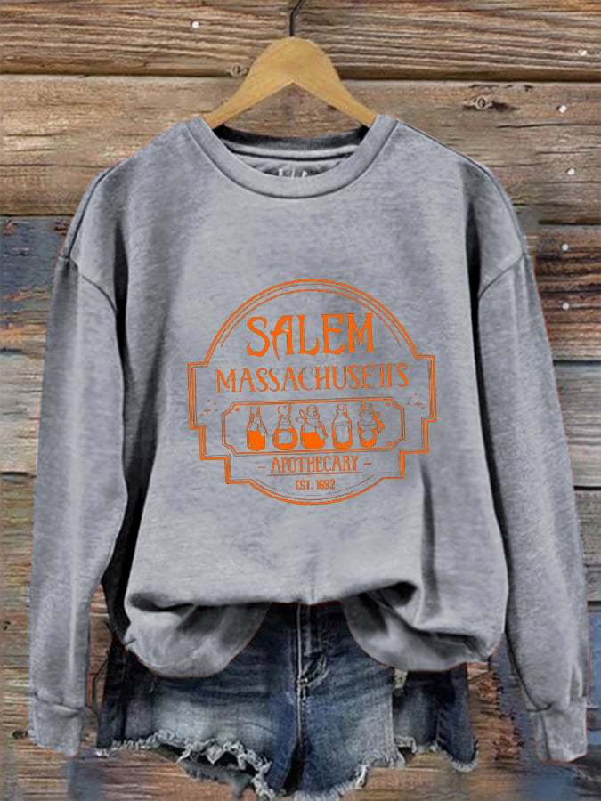 Women's Halloween Salem Massachusetts Apothecary Printed Sweatshirt
