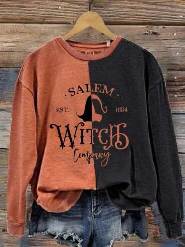 Women's Halloween Salem Witch Company Est.1684 Color Contrast Printed Sweatshirt
