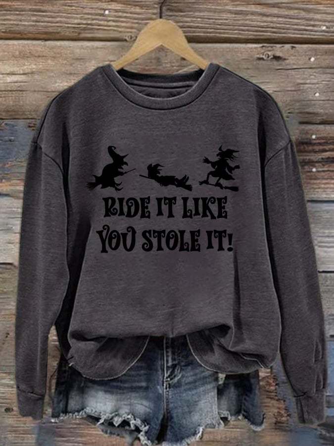 Funny Witch Print Long Sleeve Sweatshirt