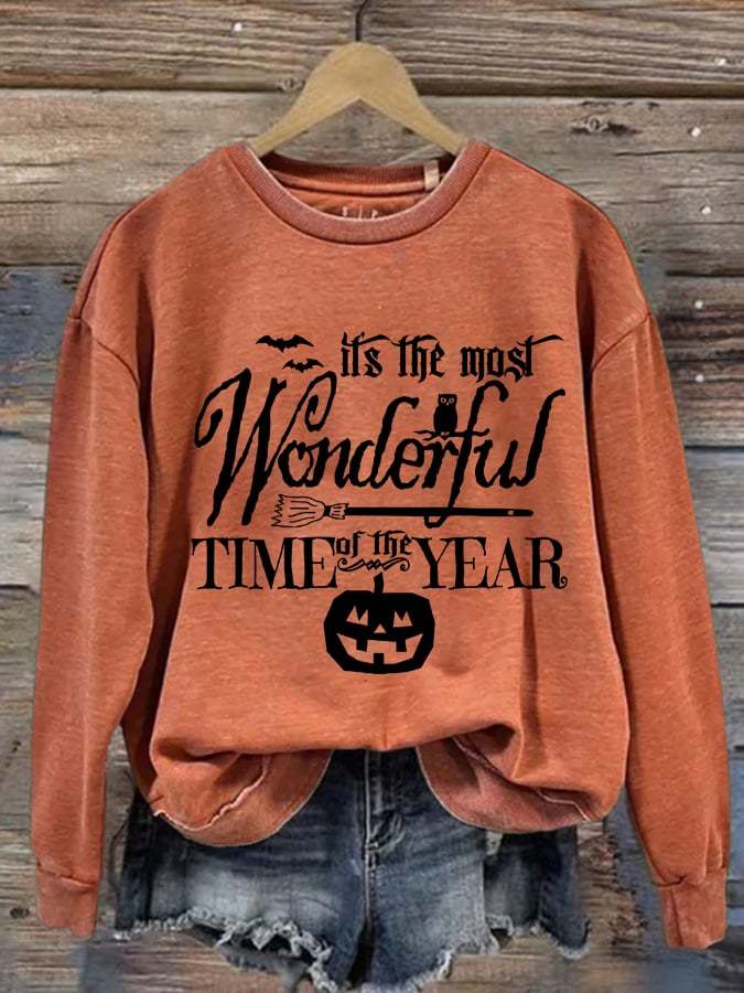 It's The Most Wonderful Time Of The Year Halloween Print Round Neck Sweatshirt