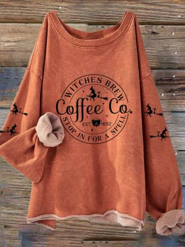 Women's Halloween Funny Coffee Co Witches Brew Casual Long-Sleeve T-Shirt