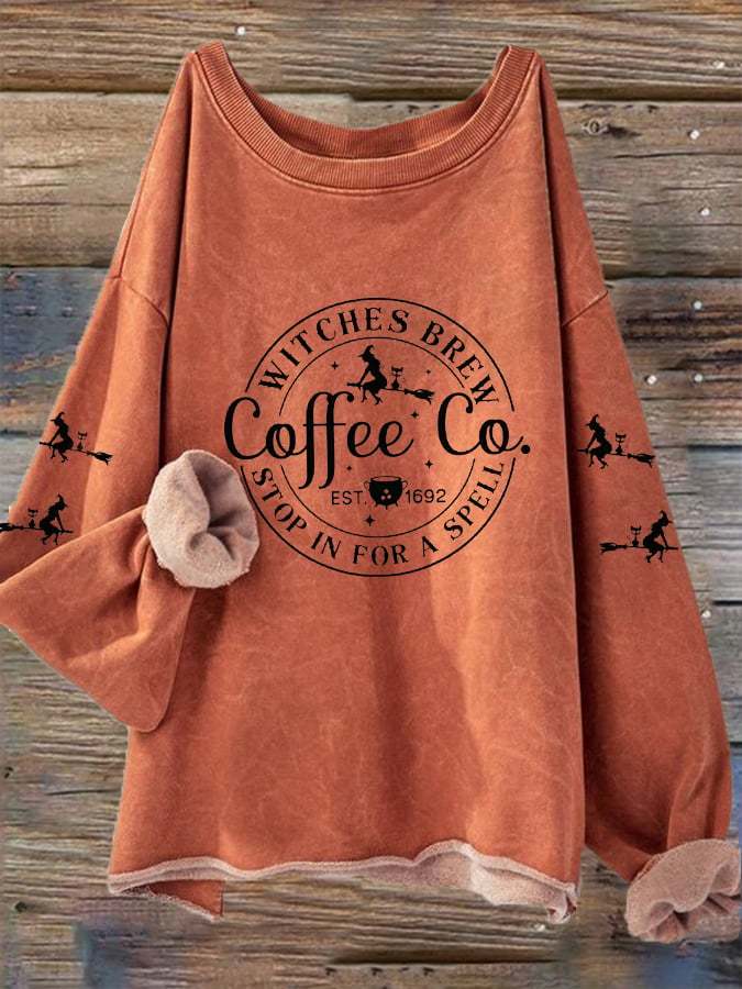 Women's Halloween Funny Coffee Co Witches Brew Casual Long-Sleeve T-Shirt