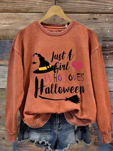 Women's Just A Girl Who Loves Halloween Print Casual Sweater