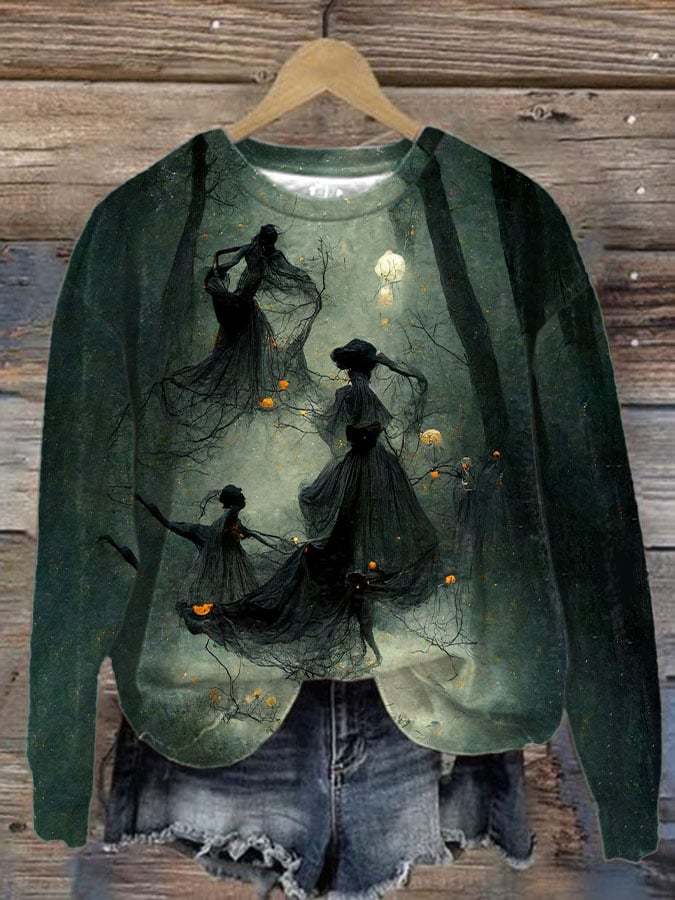 Women's Dancing Forest Witches Print Long Sleeve Sweatshirt