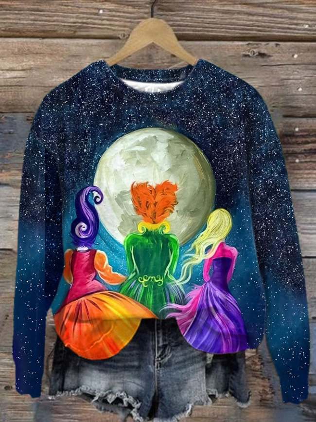 Women's Casual Witch Abstract Print Long Sleeve Sweatshirt