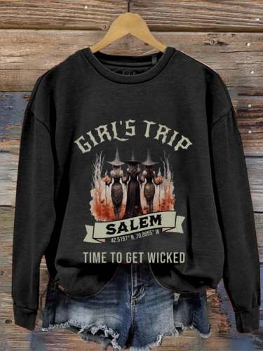 Women's Girls Trip Salem Halloween Print Casual Sweater