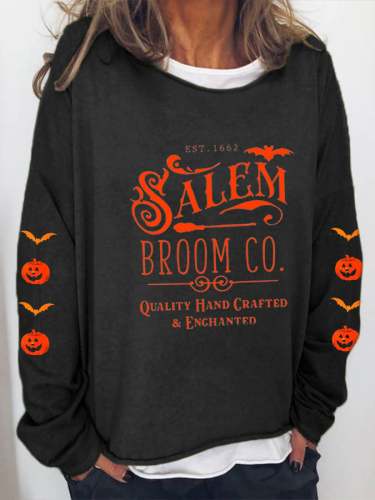 Women's Halloween Salem Broom Co Casual Long-Sleeve T-Shirt