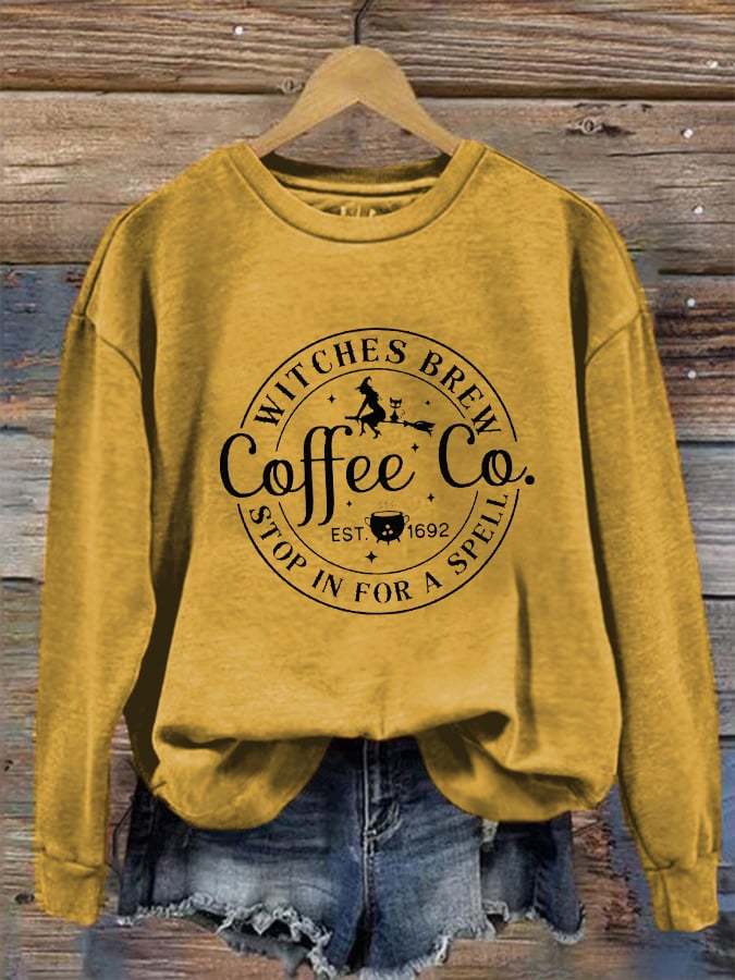 Women's Halloween Funny Coffee Co Witches Brew Prnted Sweatshirt