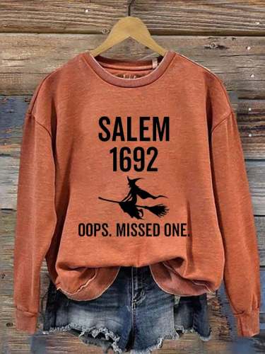 Women's 1692 Salem Witch Print Round Neck Long Sleeve Sweatshirt