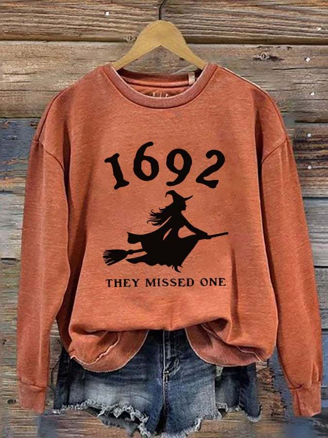 Women's 1692 Witch They Missed One Printed Round Neck Long Sleeve Sweatshirt