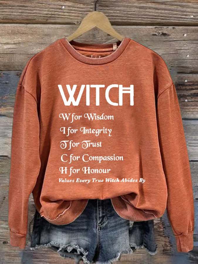 Women's Witch Print Round Neck Sweatshirt