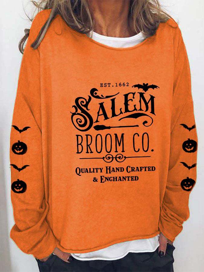 Women's Halloween Salem Broom Co Casual Long-Sleeve T-Shirt