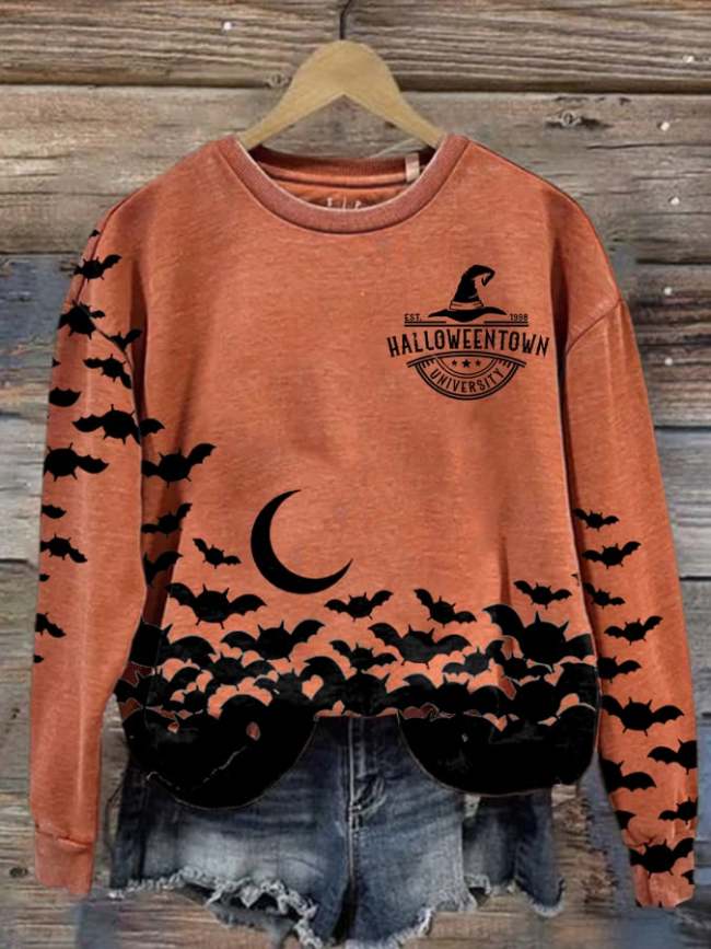 Retro Halloween Print Round Neck Sweatshirt