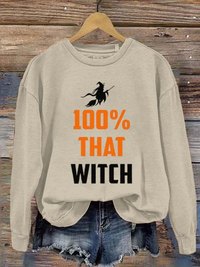 Women's Salem 100% That Witch Printed Round Neck Long Sleeve Sweatshirt