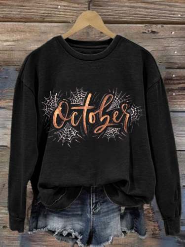 Women's Vintage October Print Long Sleeve Sweatshirt