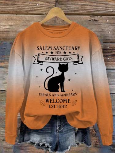 Women's Salem Sanctuary For Wayward Cats Print Round Neck Long Sleeve Sweatshirt
