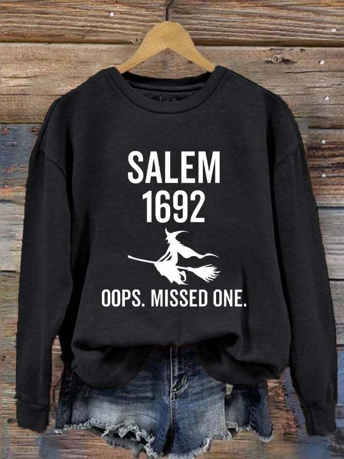 Women's 1692 Salem Witch Print Round Neck Long Sleeve Sweatshirt