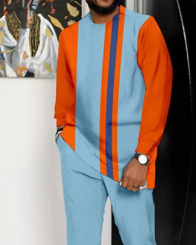 Men's Colorblock Print Long Sleeve Sports Walking Suit -319