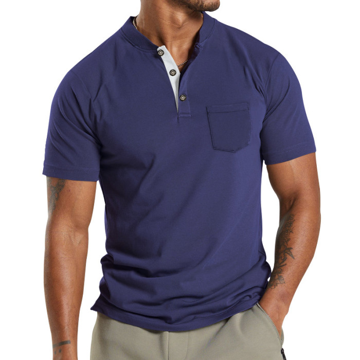 Men's Short Sleeve Button Pocket Short Sleeve Top