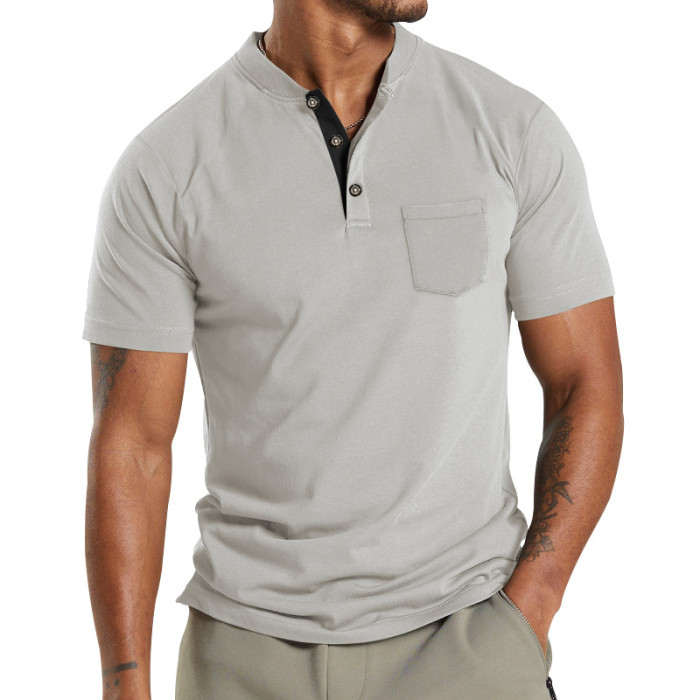Men's Short Sleeve Button Pocket Short Sleeve Top