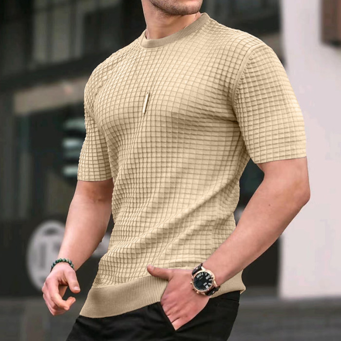Men's Checkered Round Neck Short Sleeve Casual Top