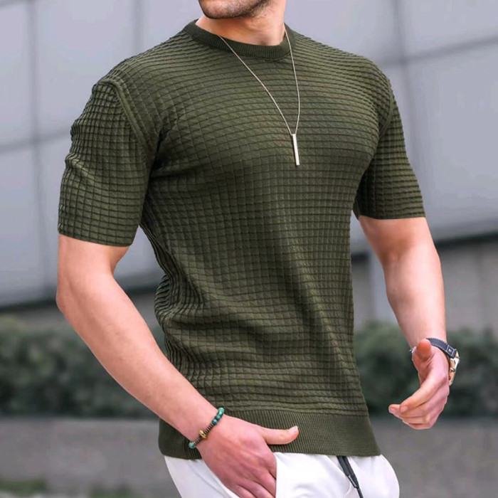 Men's Checkered Round Neck Short Sleeve Casual Top