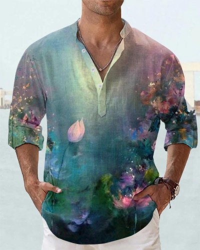 Men's Artistic Oil Painting Floral Long Sleeve Shirt