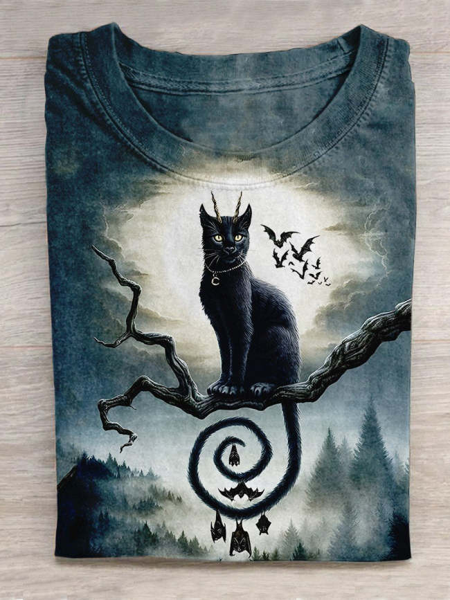 Unisex Black Cat Bat Halloween T-Shirt