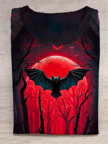 Unisex Halloween  Bat Print Casual T-Shirt