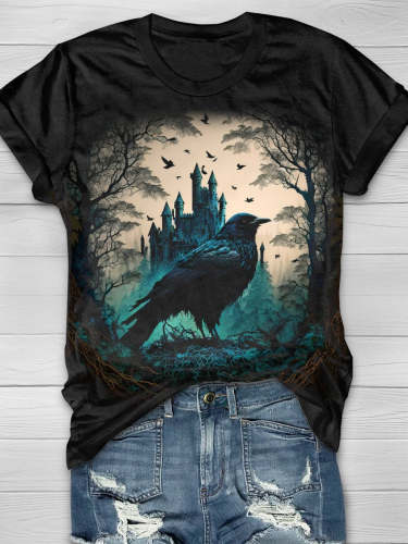 Gothic Art Raven Halloween T-Shirt