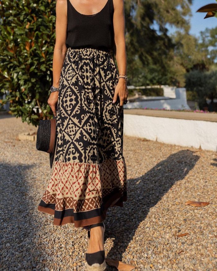 Bohemia Pattern Contrast Skirt