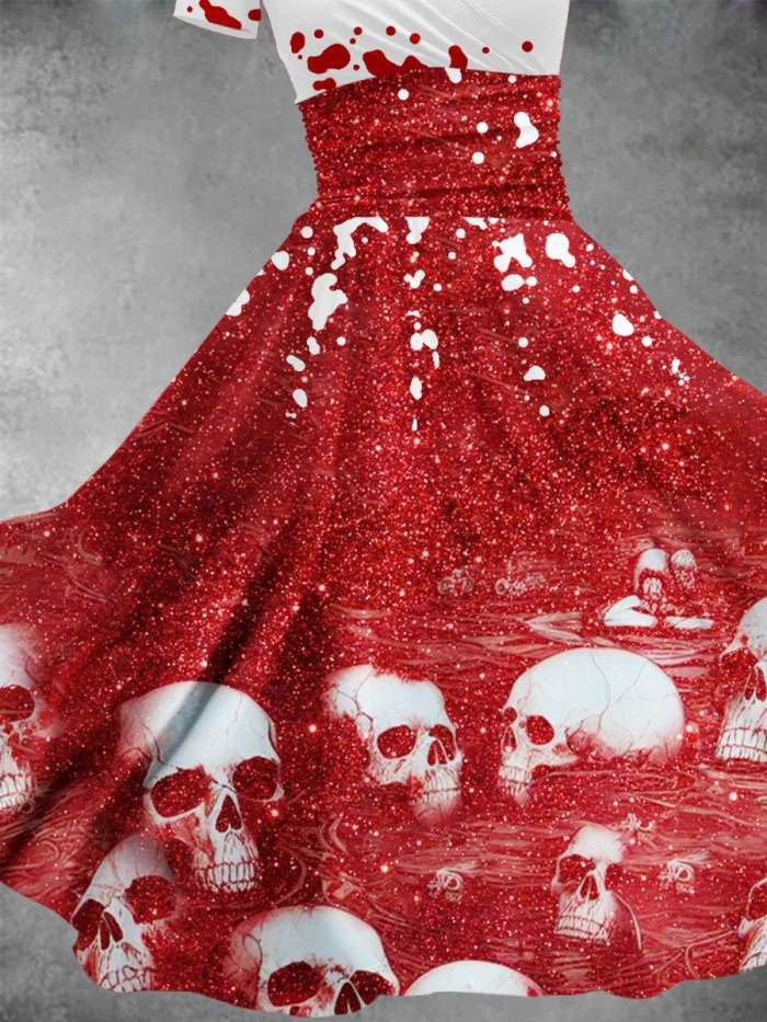 Women's Halloween Skull Ghost Handprint Bloody Bright Diamond Maxi Dress