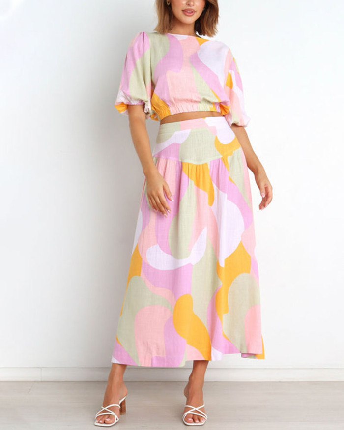 Colorful printed casual two-piece set