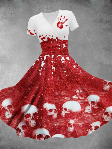 Women's Halloween Skull Ghost Handprint Bloody Bright Diamond Maxi Dress