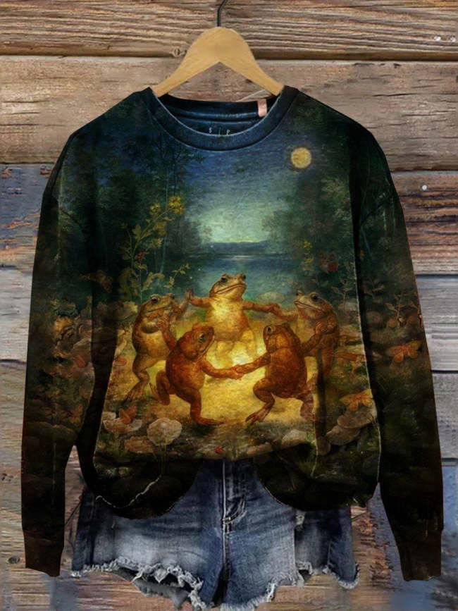Women's Halloween Toad Print Casual Long Sleeve Sweatshirt