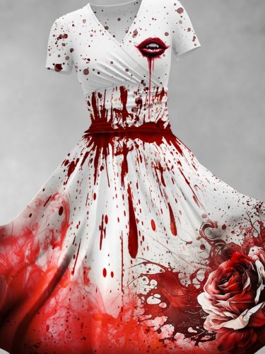 Women's Halloween blood rose artistic Maxi Dress