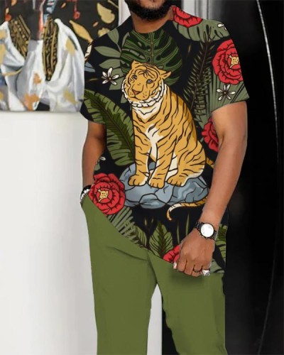 Men's Casual Floral Leopard Print Suit