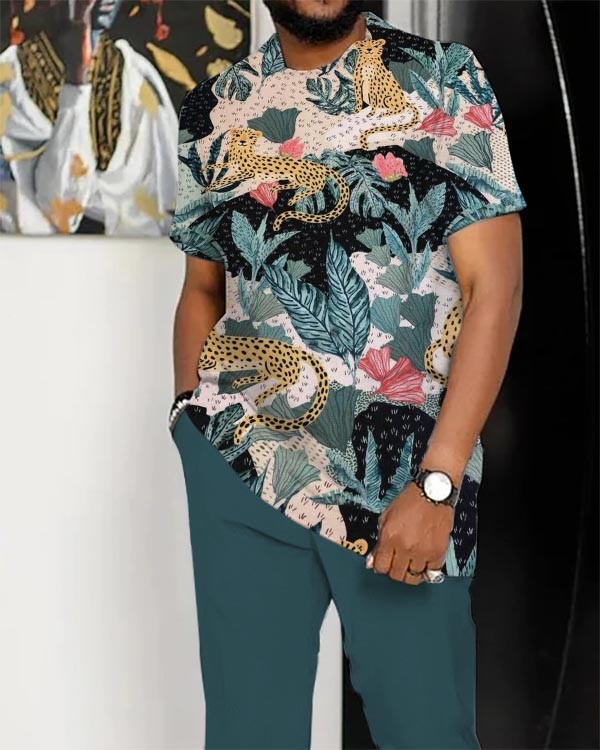 Men's Casual Tropical Leopard Print Suit
