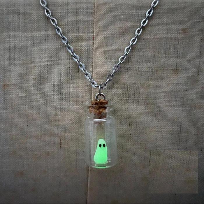 Halloween Drifting Bottle Night Glow Ghost Necklace Ornament