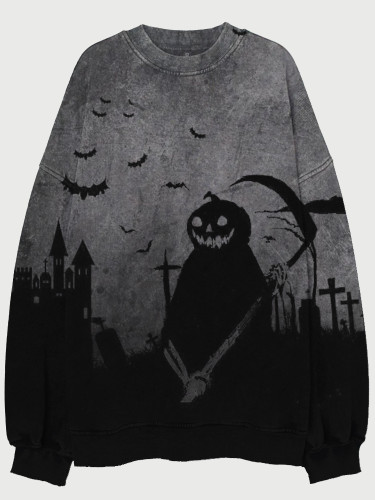Vintage Halloween Pumpkin Ghost And Bats Art Sweatshirt