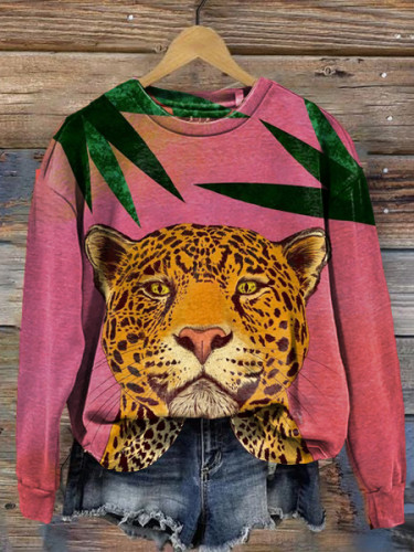 Women's Animal Tiger Texture Round Neck Long Sleeve Sweatshirt