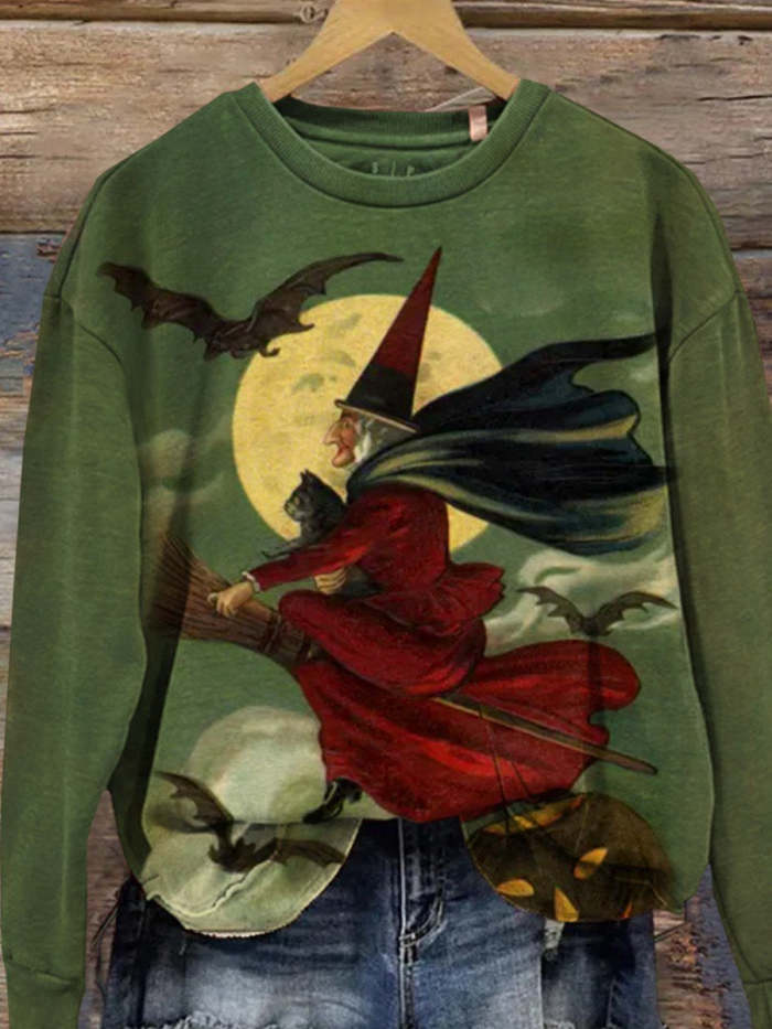 Women's Halloween Witch Print Casual Sweatshirt