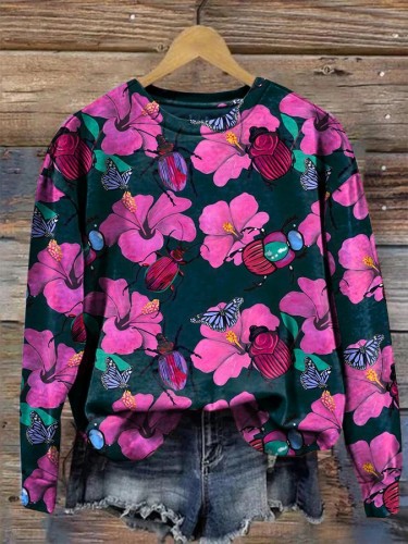 Women's Animal Floral Print Long Sleeve Crewneck Sweatshirt