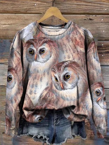 Women's Vintage Owl Long Sleeve Crewneck Sweatshirt