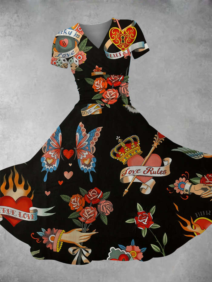 Women's Old School Tattoo Print Maxi Dress